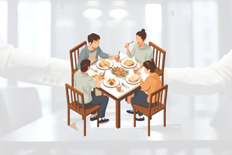 Master Essential Korean Manners - 4 people sitting and eating dinner