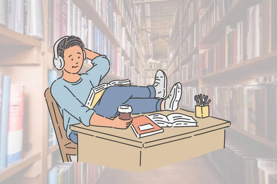 Expand Korean vocabulary - Boy listening with reading books